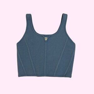 NWOT Aerie Faux-Corset Ribbed Cropped Tank Top, Blue, Size L